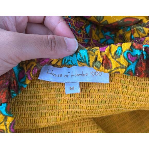 House Of Harlow‎ 1960 Set Maxi Skirt Smocked Tiered Ruffles Yellow Tropical - Picture 9 of 10